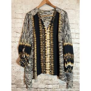 NY Collection Top Womens 2X Mixed Print Asymmetric Hem Tunic Roll Tab Plus Flowy